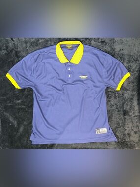 Vintage Golds Gym Polo Blue Yellow Shirt Mens XL Core Training Weightlifting Y2K